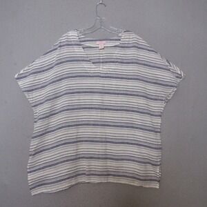 St Tropez‎ West Top Plus 1X Stripe Linen Beachy Lagenlook Relaxed Fit Flowy